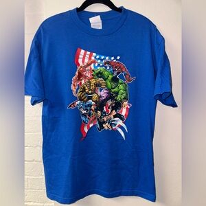 Vintage Marvel Spiderman USA Hulk Tshirt Blue Y2k Size L Men’s Marvel
